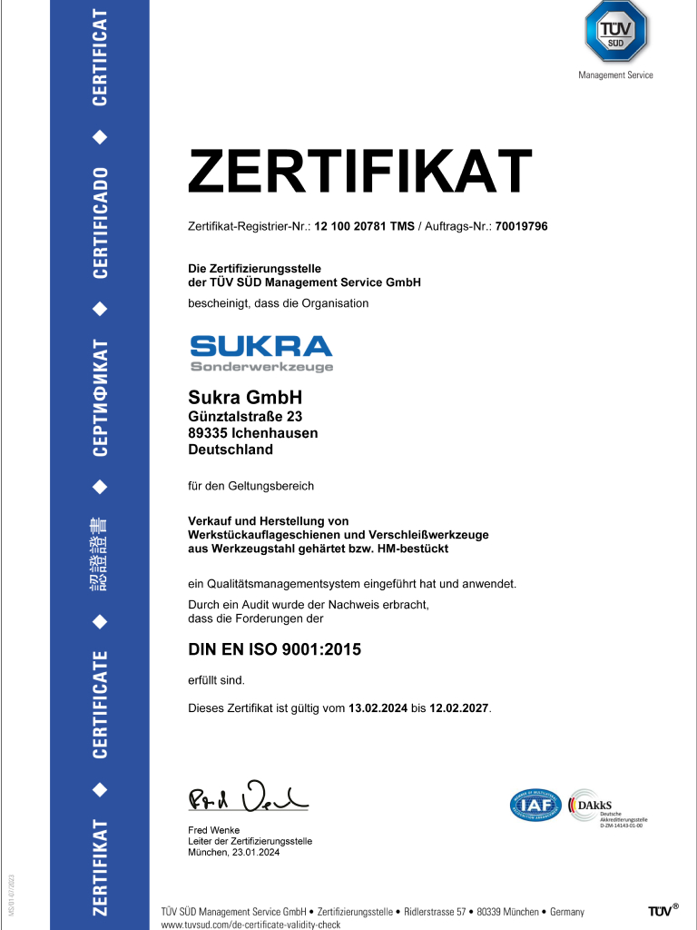 ISO 9001:2015 Zertifikat SUKRA GmbH